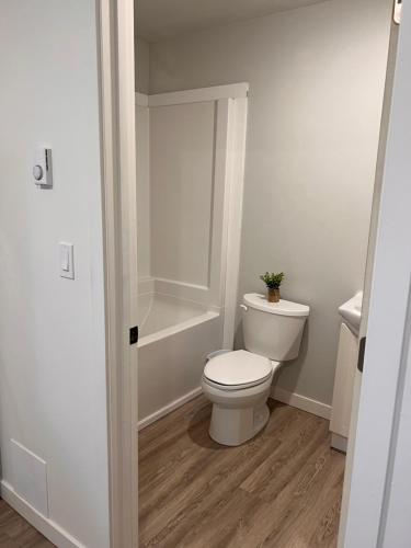 a bathroom with a toilet and a bath tub at Studio apartment in Cranbrook
