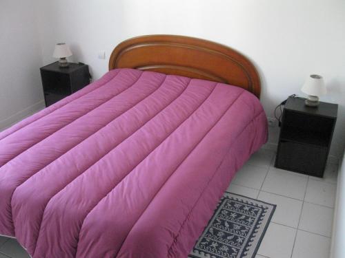 a bed with a pink comforter in a bedroom at Gîte proche Baie de Somme in Woignarue