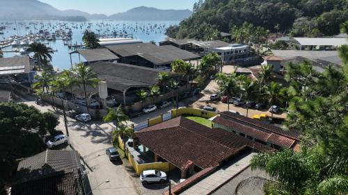 an aerial view of a town next to the water at Hotel Bem Te Vi in Ubatuba