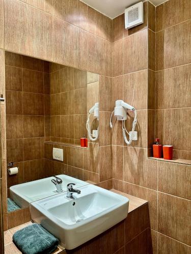 a bathroom with a sink and a mirror at Cihlářka - Vysokohorský apartmán 208 in Černý Dŭl