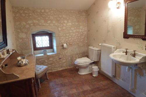 a bathroom with a toilet and a sink at Chez Florence et Sylvain de Loudun in Loudun