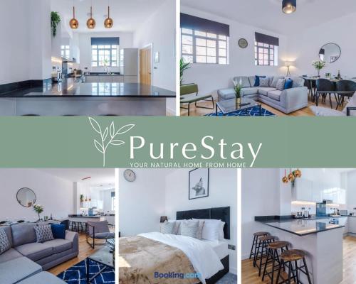 a collage of photos of a living room and dining room at Stunning Central House By PureStay Short Lets & Serviced Accommodation Birmingham in Birmingham