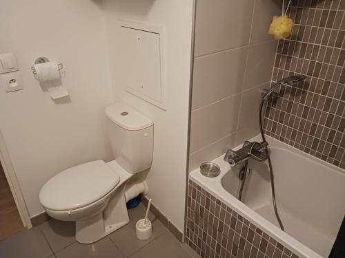 a bathroom with a toilet and a bath tub at chambre d'hôte / B&B Massy 1 minute gare TGC/RER in Massy