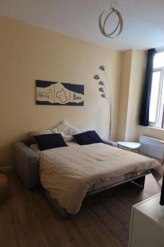 - une chambre avec un lit dans un dortoir doté d'une lampe dans l'établissement T2 hyper centre avec parking - Entrée Sud, à Rodez