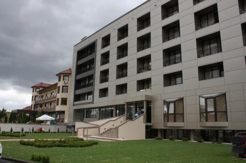 a large building with a staircase in front of it at Hotel President in Baile Felix