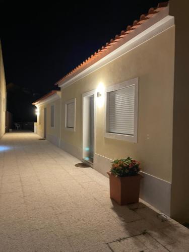 a row of houses at night with a potted plant at THE ORANGE TREE HOUSES - Frente by Live and Stay in Abrantes