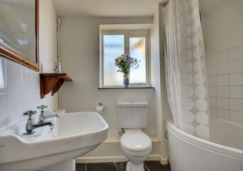 baño con lavabo y aseo y ventana en Red Mill, en Haddiscoe