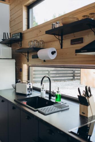 a kitchen with a sink in a tiny house at Zillya Club in Tatariv