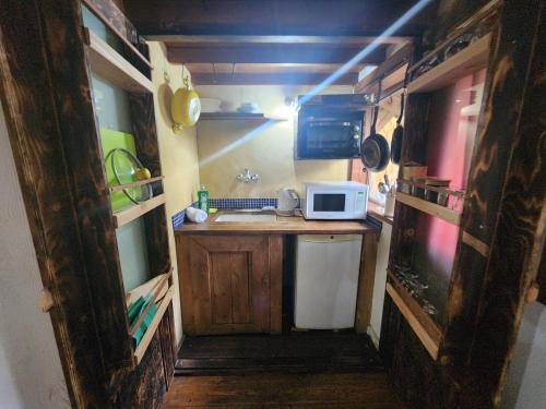 a small kitchen with a sink and a microwave at Biktot Ba Arafel in Nimrod