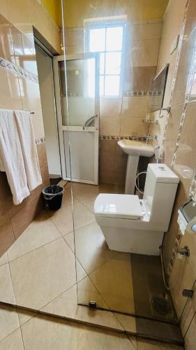 a bathroom with a toilet and a sink and a shower at Thuring's Holiday Bungalow in Nuwara Eliya