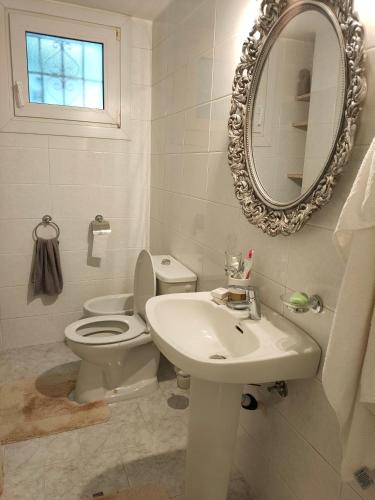 a bathroom with a toilet and a sink and a mirror at "VILLA VISTA JAVEA" - Habitaciones vacacionales in Jávea