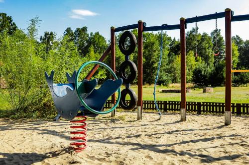 a playground with a toy dolphin on a swing at Bednarzówka in Nowy Tomyśl