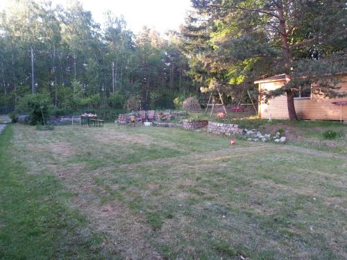 a yard with a lot of grass and trees at Simplest-Camping in Biesenthal