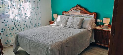 カンガス・デ・モラソにあるEira do ventoの緑の壁のベッドルームのベッド1台