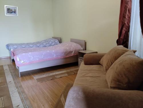 sala de estar con sofá y cama en Уютный Дворик Чолпон-Ата, en Cholpon-Ata