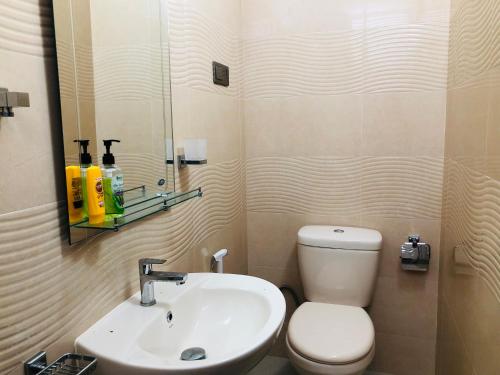 a bathroom with a white toilet and a sink at Sethumka Ayurveda & Yoga Resort in Wadduwa