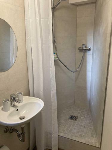 a bathroom with a shower and a sink at Hamburg City Homes in Hamburg
