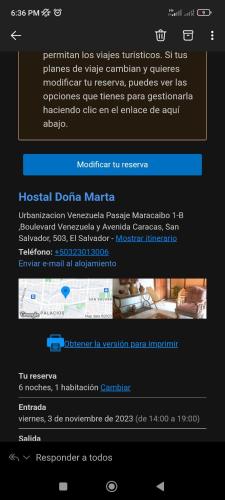 uno screenshot di una pagina web su uno schermo informatico di Hostal doña marta a Valdivia