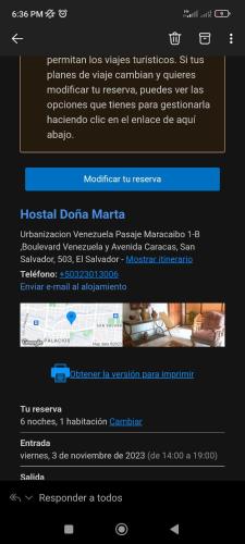 a screenshot of a webpage on a computer screen at Hostal doña marta in Valdivia