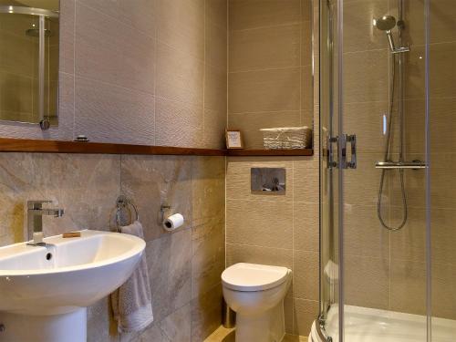 a bathroom with a sink and a toilet and a shower at The Haymakers in Grange