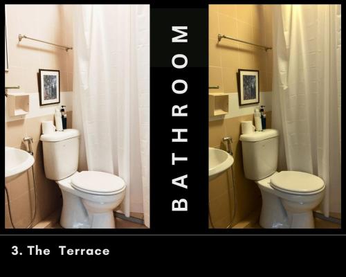 a bathroom with two toilets and a shower and a sink at ThatNicePlace in Selesa Hillhome, Bukit Tinggi, Bentong, Genting in Bentong