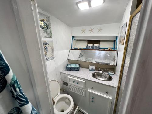 a small bathroom with a sink and a toilet at Beautiful Floating Stay in Marathon