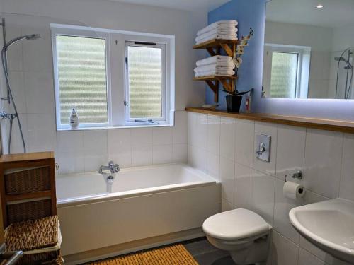 a bathroom with a tub and a toilet and a sink at Detached 4 Bedroom Luxury Home in Halifax