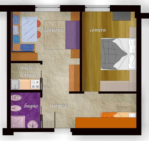 a floor plan of a house with at Residence Kristall- Fiemme Holidays in Predazzo