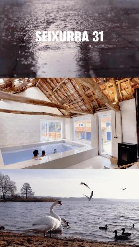 a collage of two photos of a house with a swimming pool at seixurra 31 in A Coruña