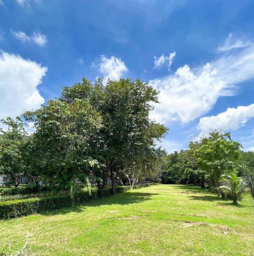 a field of grass with trees and a blue sky at Srikij GardenHome Resort in Sa Kaeo