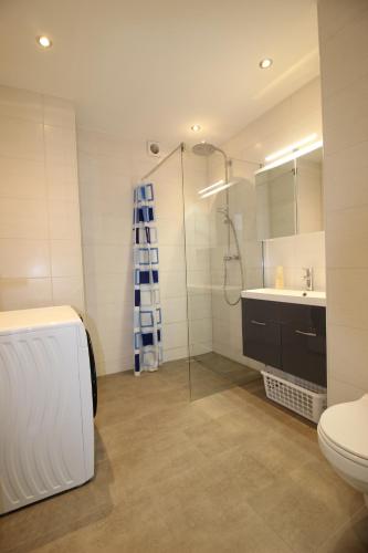 Ένα μπάνιο στο Apartmenthaus Kitzingen - großzügige Wohnungen für je 6 Personen mit Balkon