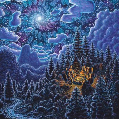 a painting of a forest with a starry sky at Freedom camp & cafe ella in Ella