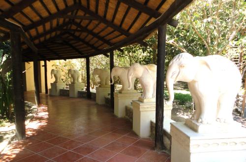 a row of statues of elephants on display under ailion at Africa Jade Thalasso in Korba