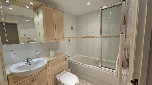 a bathroom with a sink and a toilet and a shower at Pennant in Saint Mawes