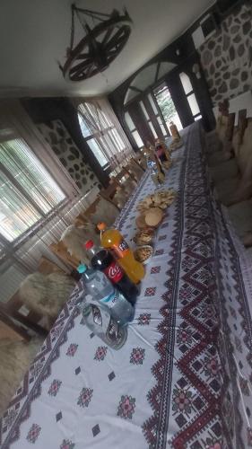 a long table with a motorcycle on it in a room at CASA HAIDUCILOR SATIC in Rucăr