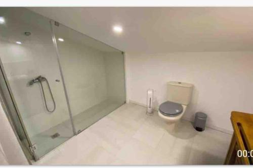 a bathroom with a shower and a toilet at Zenhouse in São Martinho do Porto