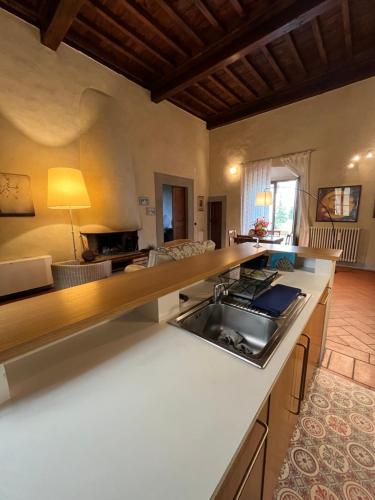 een keuken met een wastafel en een aanrecht bij Casa Aurora a Torregalli in Florence