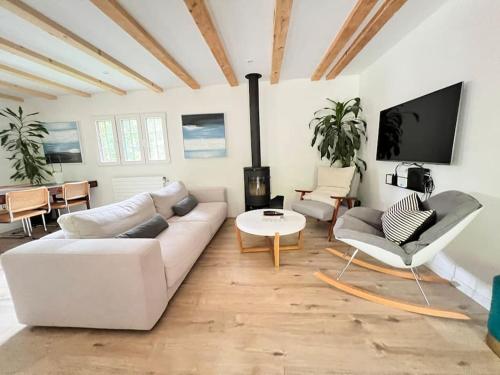 TV a/nebo společenská místnost v ubytování Chalet in Lausanne on edge of woods with river