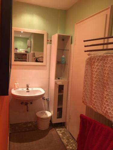 a bathroom with a sink and a toilet at Glück in Benrath in Düsseldorf