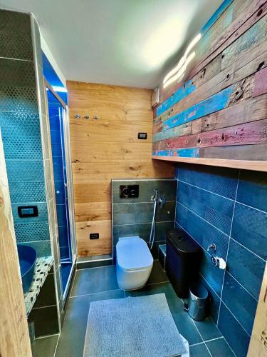 a bathroom with a toilet and a shower at Appartamento di lusso sulle piste in Montgenèvre