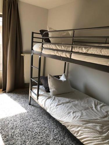 1 dormitorio con 2 literas y almohada en el suelo en Central Oasis near Brussels / Airport, en Kortenberg