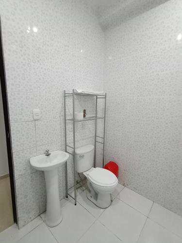 a bathroom with a toilet and a sink at O'CALA HOUSE in Huánuco