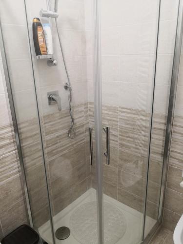 a shower with a glass door in a bathroom at Civico 46 in Abbadia San Salvatore