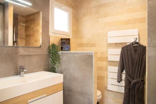 une salle de bain avec un lavabo et des toilettes dans l'établissement Maison Loutina, Villa 5 min à pied du centre, à LʼIsle-sur-la-Sorgue