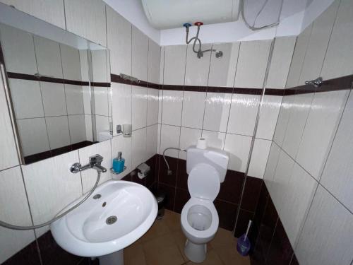 a bathroom with a sink and a toilet at Hotel Aroma in Përmet