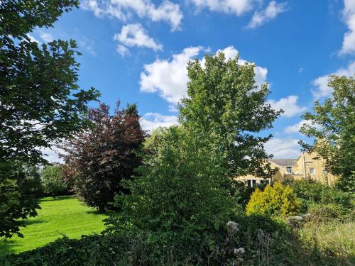 a lawn with trees and a house in the background at The Duke in Preston