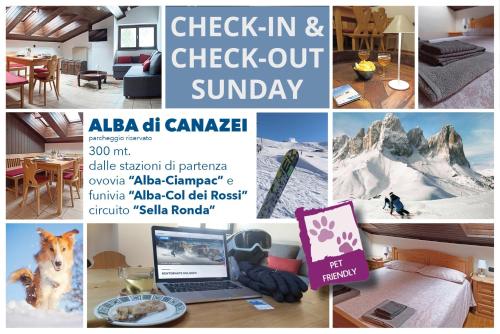 a collage of photos with a picture of a house at MANSARDA MARMOLADA sui campi da sci in Alba di Canazei