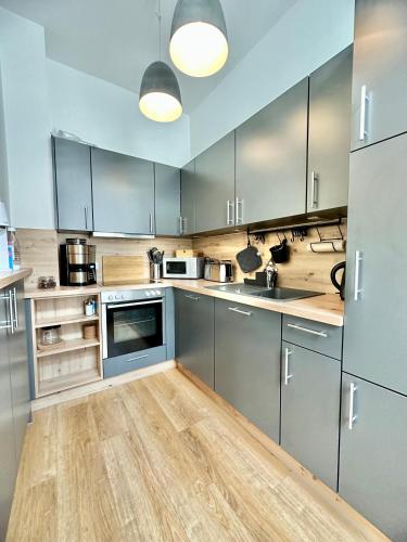 Kuchyň nebo kuchyňský kout v ubytování Modernes City-Apartment mit Blick in den Park und 2 Bäder H9