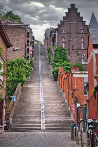 a set of stairs in a city with buildings at Residence Royal Sélys, City-Center - Bike Parking and Outdoor in Liège