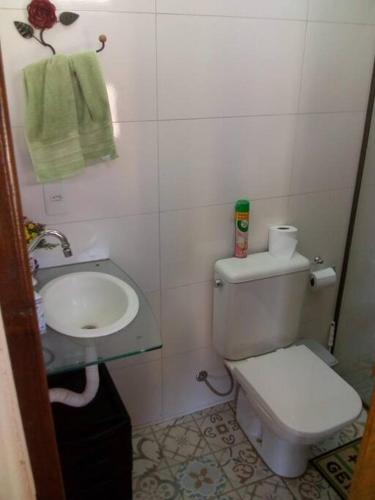 un piccolo bagno con servizi igienici e lavandino di Espaço Alternativo - a sua casa em Carmo do Rio Claro a Carmo do Rio Claro